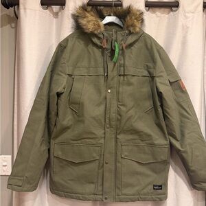 Quiksilver Khaki Military Jacket with Faux Fur Hood